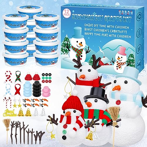 12 Pack Christmas Craft, DIY Snowman Kit for Kids, Build a Snowman Kit Indoor Decorations, Creative Kids Air Dry Modeling Clay, Xmas Activities Snowman Making Kit Gifts Toys for Holiday Favor Supplies