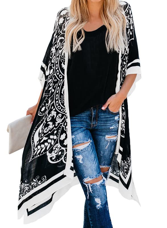 Dokotoo Womens Fashion Summer Beach Hawaiian Vacation Resort Wear Cruise Essentials Outfits Loose Loose Open Front Soft Casual Printed Kimonos Bikini Set Swimsuit Coverup Cover Up Swimwear Cardigans