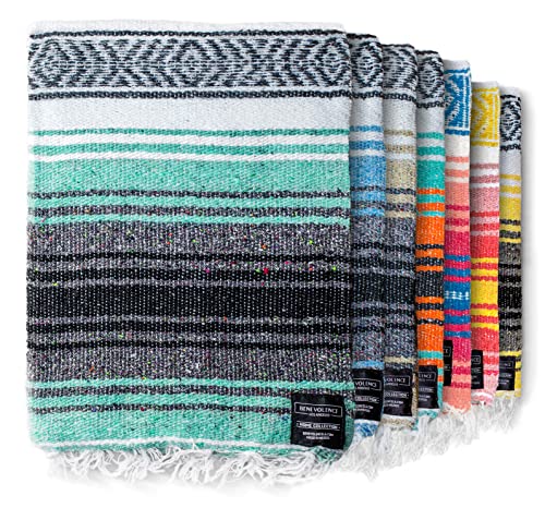 Benevolence LA Authentic Handwoven Mexican Blanket, Yoga Blanket - Perfect Outdoor Picnic Blanket, Camping Blanket, Equestrian Saddle Blanket, Serape Blanket 50x70 inches - Mint, Pack of 1