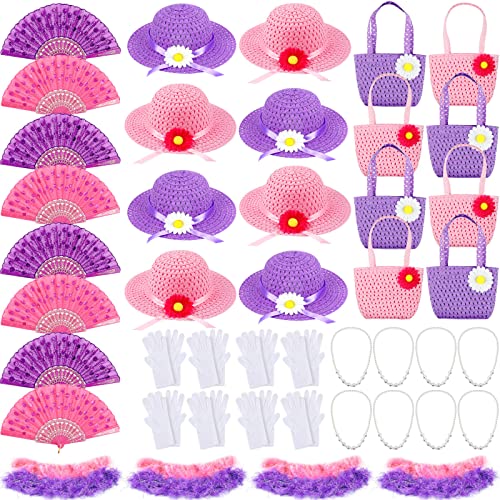 48 Pcs Girls Tea Party Dress up Playset Includes Toddler Tea Party Gloves and Hat Feather Boa for Kids Dress up Purses Hand Fans for Girls Playtime Birthdays Easter Party Supplies Accessories