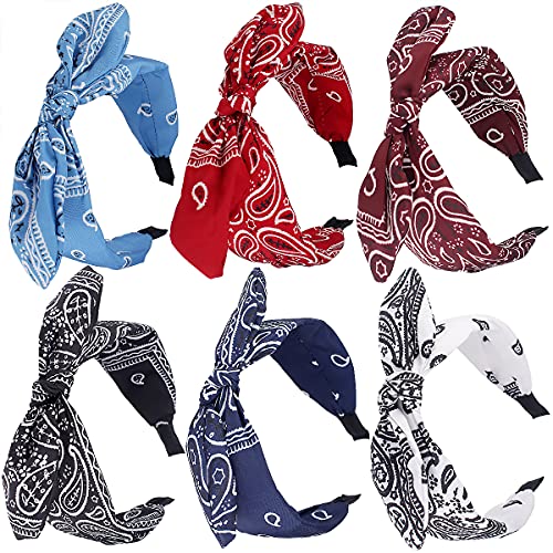 TOBATOBA Bandana Headband for Women Knotted Bow Headbands for Women Paisley Headband Cute Rabbit Ear Hair Bows for Women Top Knot Headband Turban Headbands Headwraps Hair Band for Women Girls 6Pcs