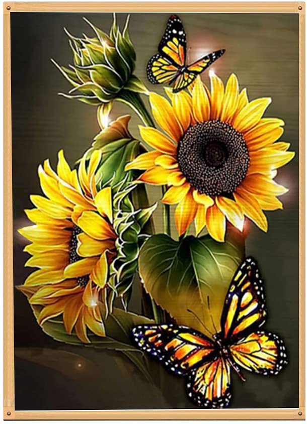 Sunflower Stamped Cross Stitch Kits - Needlepoint Counted Cross Stitch Kits for Beginners Adults Butterfly Patterns Dimensions Embroidery Kits Arts and Crafts (11CT Without Frame)