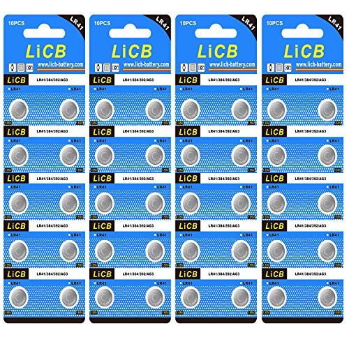 LiCB 40 Pack LR41 AG3 392 384 Batteries,Long-Lasting & Leak-Proof,High Capacity 1.5 Volt LR41 Coin & Button Cell Battery for Digital Thermometer Ornament Hearing Aid Led Watch