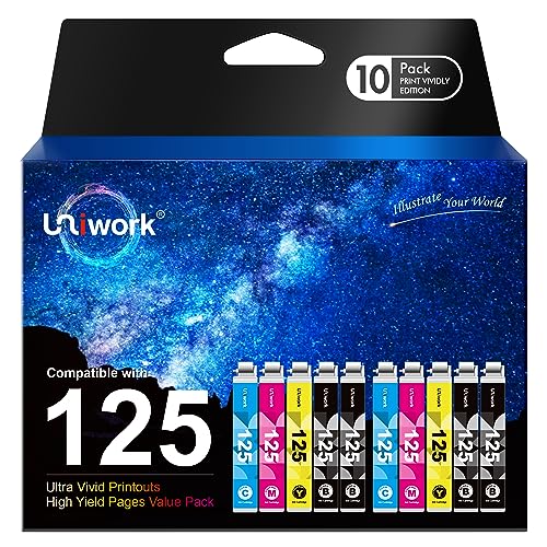 Uniwork Remanufactured Ink Cartridge Replacement for Epson 125 T125 use for NX125 NX127 NX130 NX230 NX420 NX530 NX625 Workforce 320 323 325 520 Printer Tray (4 Black 2 Cyan 2 Magenta 2 Yellow 10 Pack