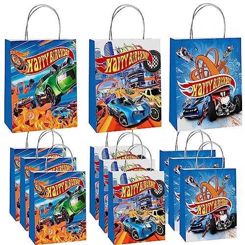 MeriHap 12Pcs Hot Car Happy Birthday Party Decoration Gift Bags Wheels Wild Wheels Race Car Candy Bags for Birthday 3 Styles Party Favors Gift Bags Party Game Party Supplies