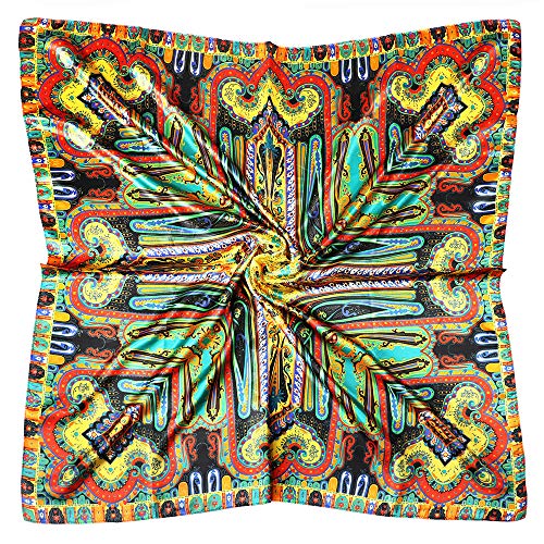 vabovin 35' Ladies Satin Square Silk Like Hair Scarves and Wraps Headscarf for Sleeping (Geometric Cashew Design)