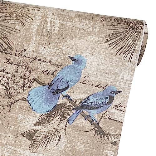 SimpleLife4U Blue Birds Contact Paper Handwriting Pattern Self-Adhesive Shelf Liner Locker Sticker 17.7 Inch By 9.8 Feet