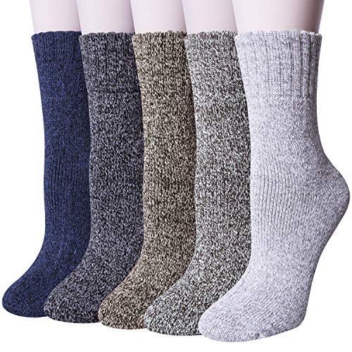 Loritta 5 Pairs Womens Wool Socks Thick Knit Vintage Winter Warm Cozy Crew Socks Gifts,Multicolor 021a