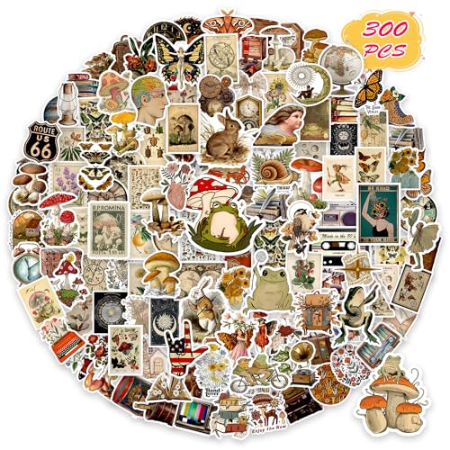 BarrelTree - 300 PCS Vintage Stickers, Aesthetic Stickers for Scrapbook Journaling Water Bottles Laptop, Scrapbooking Supplies Kit, Cottagecore Waterproof Vinyl Bullet Junk Journal Stickers for Adults