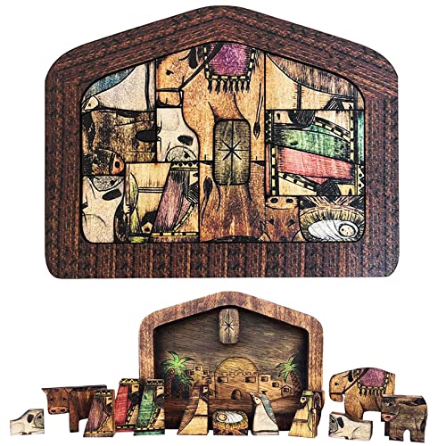 Wooden Jesus Puzzle Statue, Nativity Puzzle with Wood Burned Design, Jesus Puzzles, Nativity Set, Jigsaw Puzzle Game for Adults and Kids, Home Decor, Birthday Present Gifts (Small (7.9 x 5.9))