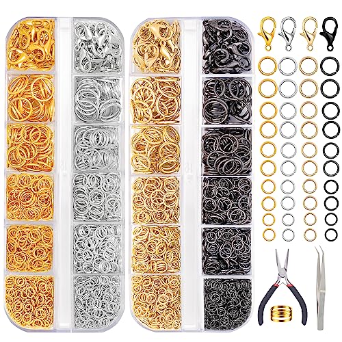 DIYDEC Jump Rings for Jewelry Making 2143pcs Open Jump Rings and Lobster Clasps Necklace Bracelet Jewelry Repair Kit with Pliers Tweezers Jump Ring Opener