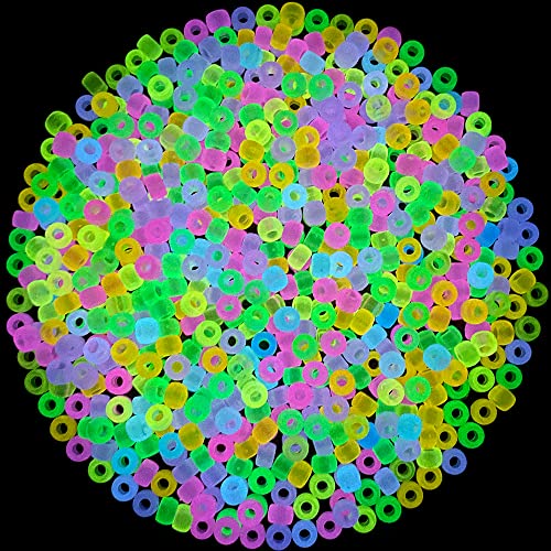 DULEFUN 1000pcs Glow in The Dark Pony Beads Mix 9 Colors Glow Pony Beads Luminous Beads Bulk Acrylic Hair Beads Plastic Pony Beads for Hair Braiding Bracelets Necklaces Jewelry Making