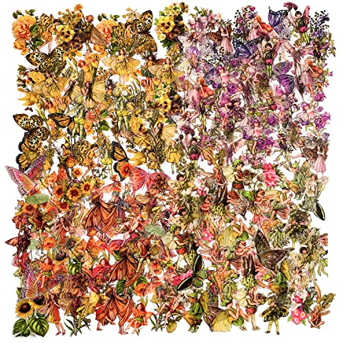 Vintage Fairy Stickers for for Journaling, 180Pcs Transparent Flower Fairy Stickers for Scrapbook Junk Journal Supplies Bullet Journaling DIY Crafts Album Phone Cases Laptops Calendars Notebook (NO.1)