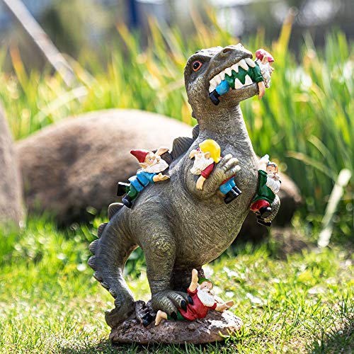 SOWSUN Garden Gnome Statues Outdoor Decor, 14” Dinosaur Art Outdoor for Fall Winter Garden Decor, Patio, Lawn, Yard Decoration, Housewarming Gift