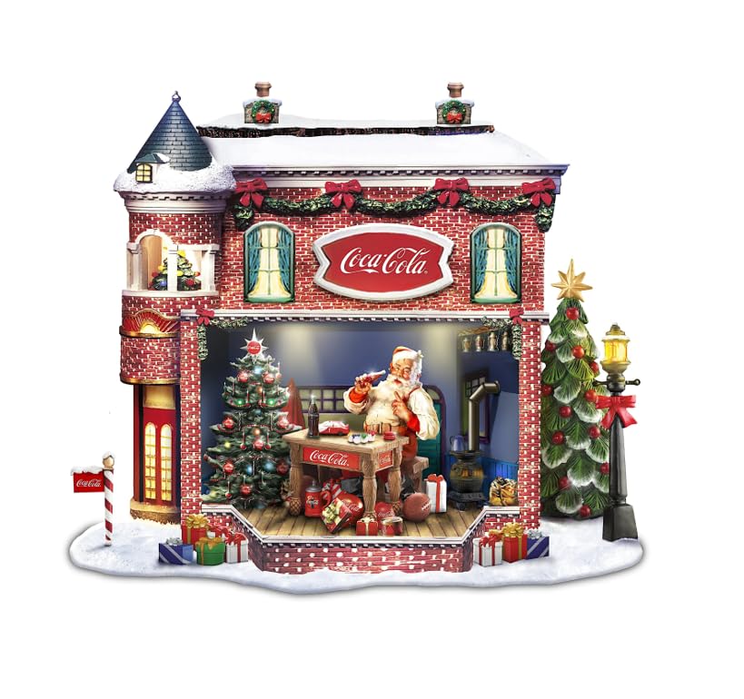 The Bradford Exchange COCA-COLA Santa's Workshop Sculpture Lights Up & Plays Music
