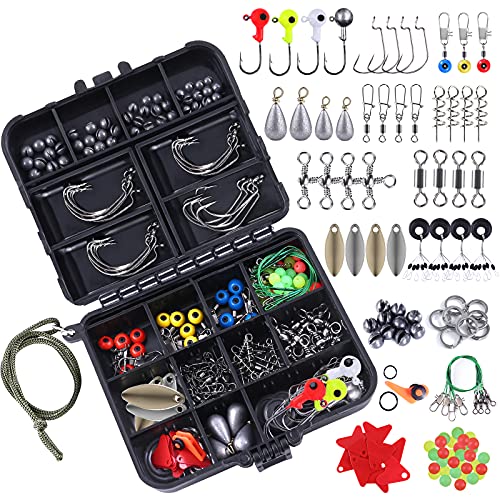 TOPFORT 187/343pcs Fishing Accessories Kit, Including Jig Hooks, Bullet Bass Casting Sinker Weights, Fishing Swivels Snaps, Sinker Slides, Fishing Set with Tackle Box
