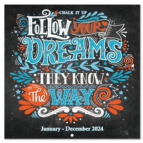 Calendar 2024 - Wall Calendar 2024, Jan. 2024 - Dec. 2024, 12' x 24' (Open), 12 Monthly Wall Calendar, Unruled Block - Motivational Sentence