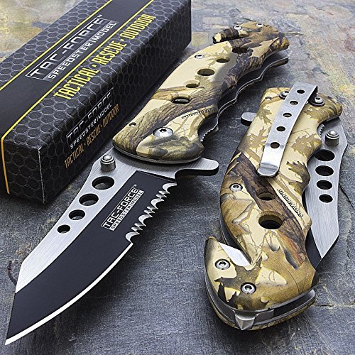 7.75' Tac Force Camo Spring Assisted Tactical Folding Knife Blade Pocket Open'