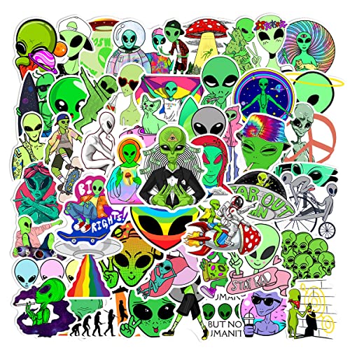 50PCS Green Alien Stickers Cool Cute Decal, Decorate, Laptop Garage, Door Fridge, Water Bottle, Guitar, Car, Scrapbook, Skateboard, Suitcase, Motorcycle, Snowboard