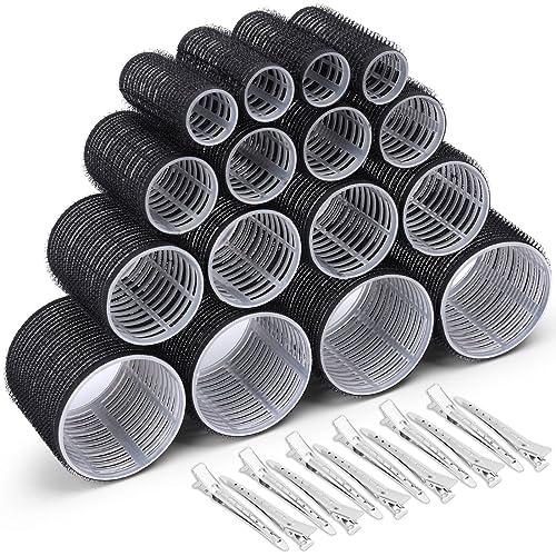 Rollers Hair Curlers 28 Pcs Set with 16Pcs Hair Curlers 4 Sizes (4 Jumbo Rollers, 4 Large Rollers & 4 Medium Rollers & 4 Small Rollers) and 12Pcs Hair Clips for Long Medium Short Hair Volume