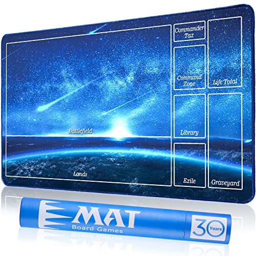 Biouai Starry Playmat for MTG Magic The Gathering - Stitched Field Rules Zones Play Mat with Free Tube Case for MTG Card Game Playing for Beginner（Blue）
