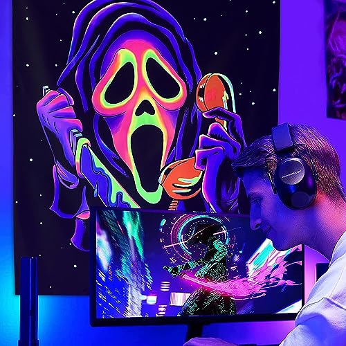 SparkLia Blacklight Horror Face Tapestry, UV Reactive Tapestries Wall Hanging, Glow in The Dark Party Backdrop Tapestry for Bedroom, Living Room - 30' x 40'