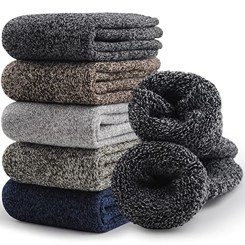 SIMIYA 5 Pairs Merino Wool Socks for Men, Thick Winter Wool Hiking Socks, Warm Breathable Crew Mens Socks（Fit USA Size 7-13