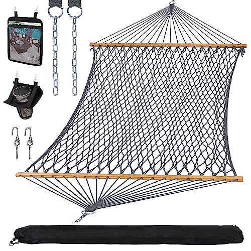 SUNCREAT Double Outdoor Hammock, Polyester Rope Hammock with Strong Spreader bar, Gray