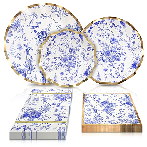 Sophistiplate 64 Piece Table Setting Kit, Elegant Disposable Paper Plates, Includes 8 Dinner Sized Plates, 8 Salad Plates, & 8 App Plates, 20 Cocktail Napkins, 20 Guest Napkins, Timeless