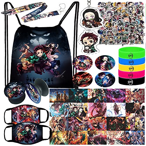 Hydow Anime Merch Gift Set - Including Drawstring Bag, Stickers, Face M-asks, Lanyard, Keychains, Bracelets, Button Pins