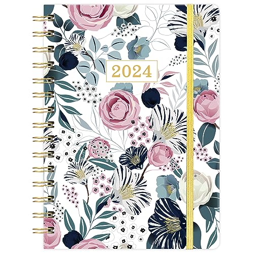 2024 Planner - Planner/Calendar 2024, Jan 2024 - Dec 2024, 2024 Planner Weekly and Monthly with Tabs, 6.3' x 8.4', Hardcover with Back Pocket + Thick Paper + Twin-Wire Binding - Petunia
