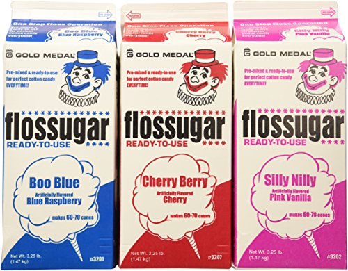 Cotton Candy Floss Sugar-Blue Raspberry, Pink Vanilla & Cherry- 3.25 lbs. (3 pack)