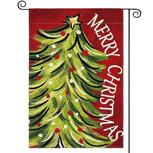 AVOIN colorlife Merry Christmas Garden Flag 12x18 Inch Double Sided, Christmas Tree Xmas Winter Holiday Yard Outdoor Decorative Flag