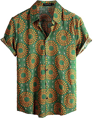 VATPAVE Mens Casual Hawaiian Shirts Short Sleeve Button Down Beach Shirts Tropical Floral Shirts XX-Large Green Yellow