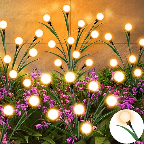 ONTROAD Solar Garden Lights, New Upgraded Leaf Design 20 LED Solar Firefly Lights, Solar Garden Lights Outdoor Waterproof, Firefly Lights Solar Outdoor Decorations for Patio Yard, Warm White (2 Pack)
