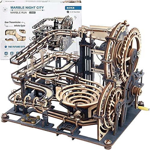 ROKR Marble Run 3D Wooden Puzzles for Adults - Mechanical Model Kits for Adults Hobbies Toys for Adults Gifts for Men/Women/Boys/Girls (Marble Night City)