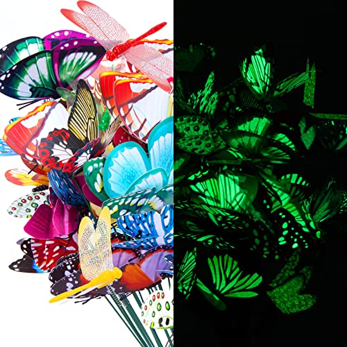 VGoodall 50 PCS Luminous Butterfly Stakes and Dragonfly Stakes Garden Ornaments, Waterproof Garden Decorations for Indoor,Outdoor Yard, Patio Plant Pot, Christmas Decoration