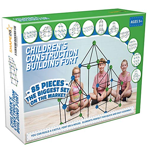Matchaccino Construction Fort Building Kit - 85 Pieces with Storage Bag - Blue and Green STEM Building KIT Gift for Kids…