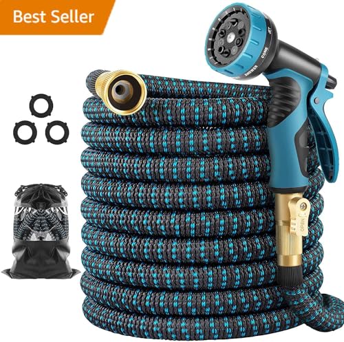 100 ft Expandable Garden Hose - Flexible Water Hose with 10 Spray Nozzle - Car Wash Hose with 3/4' Solid Brass Connector - Flexible Expanding Hose with 10 Pattern Spray Nozzle