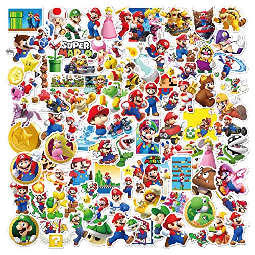 Mariostickers 100pcs Video Game Stickers,Anime Stickers Cartoon Waterproof Stickers for Water Bottles Gifts,Laptop,Bumper,Water Bottles,Computer,Phone,Hard hat Stickers and Decals
