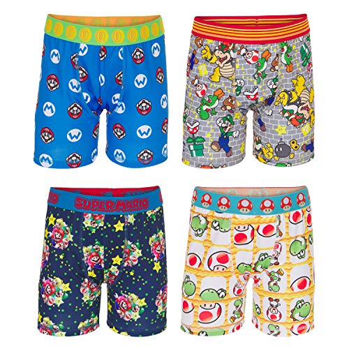 Nintendo Boys' Big Super Mario, Luigi, Toad, Yoshi, Peach & Bowser, Sizes 4, 6, 8, 10 and 12, 4-Pack Athletic Boxer Brief
