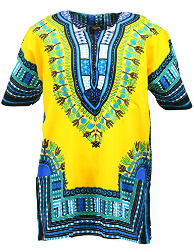 KlubKool Dashiki Shirt Tribal African Caftan Boho Unisex Top Shirt (Dark Yellow,3X-Large)