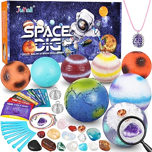 Gemstone Dig Kit, Easter Egg Space Toys for Kids, Dig up 8 Planets Find 16 Gems & Explore Solar System, Science STEM Activities - Educational Gifts for Boys Girls Age 5 6 7 8 9 10+Year Old