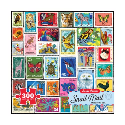 Re-marks Snail Mail Postage-Stamp Collage Puzzle, 300-Piece Jigsaw Puzzle for All Ages