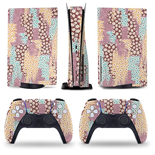 AoHanan Small Cream Flowers PS5 Skin Console and Controller Accessories Cover Skins Anime Vinyl Cover Sticker Full Set for Playstation 5 Disc Edition