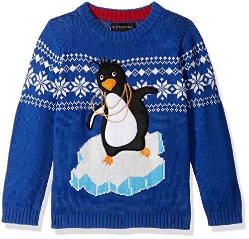 Blizzard Bay Little Boys Boys' Pimped Out Penguin Xmas Sweater, Blue/White, 6 L