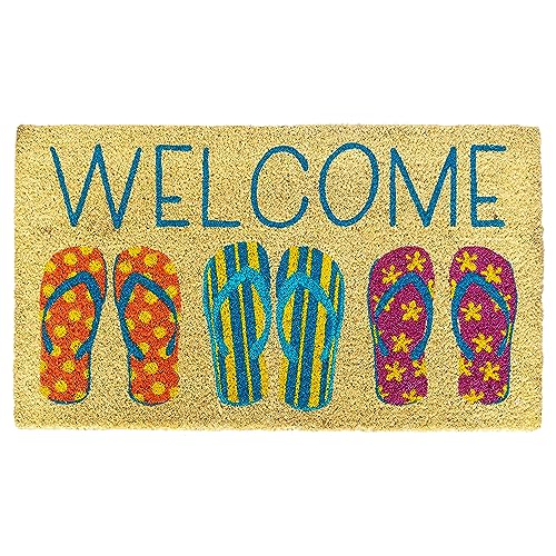 Avera Products Welcome Flip Flops Beach Mat, Natural Coir Fiber Doormat, Perfect for Any Entryway, Anti-Slip Mat Backing