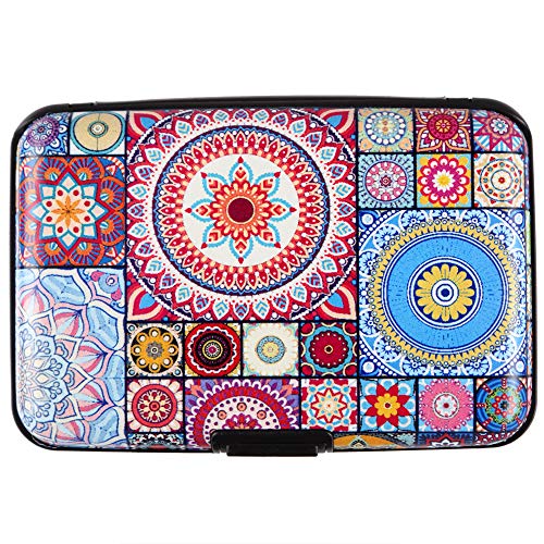 Kaabao Credit Card Holder Small RFID Blocking Wallet Business Metal Slim Mini Aluminum Hard Case for Women Men Gift (B Mandala)