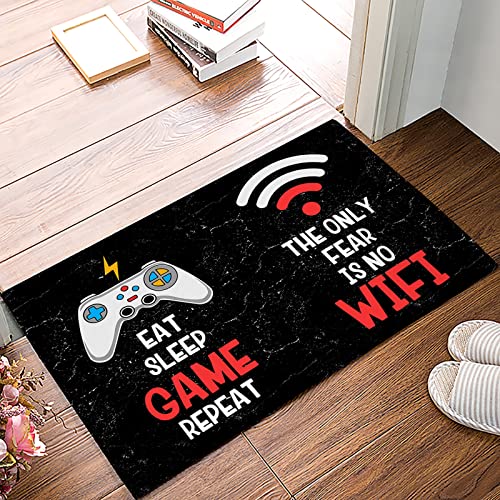 Video Game Art Funny Quotes Doormats Indoors Entrance Door Mat,Games Gamer Gamepad Earphone Waiting to Load Black Front Entry Way Welcome Kitchen Floor Door Mats,Bath Mats Accent Runner Rug,20x32