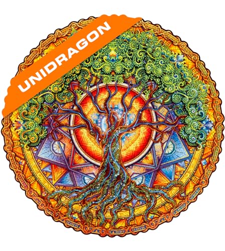 UNIDRAGON Original Wooden Jigsaw Puzzles - Mandala Tree of Life, 700 pcs, Royal Size 17.7'x17.7', Beautiful Gift Package, Unique Shape Best Gift for Adults and Kids